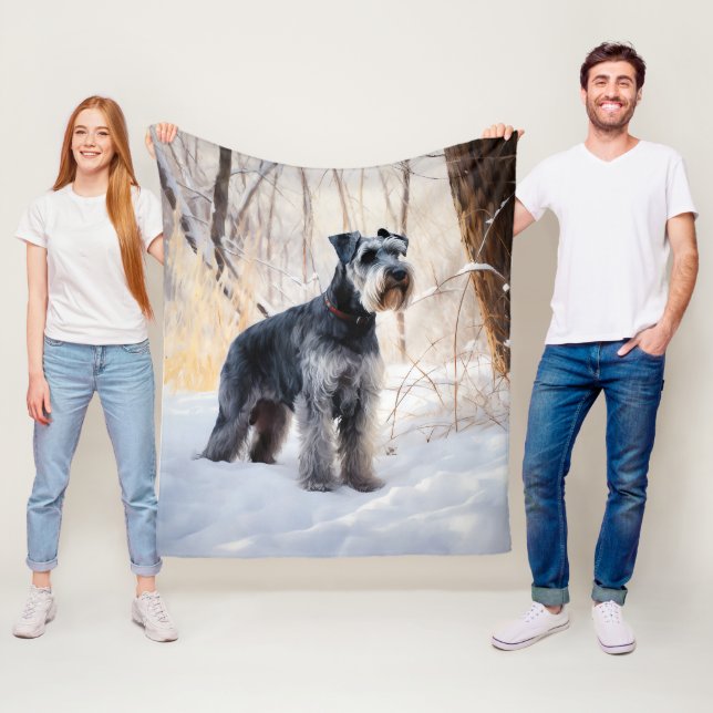 Couverture Polaire Schnauzer Qu'il neige Noël (En situation)