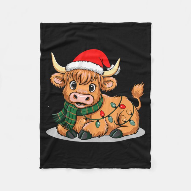 Couverture Polaire Scottish Highland Cow Christmas Lights Xmas Party  (Devant)