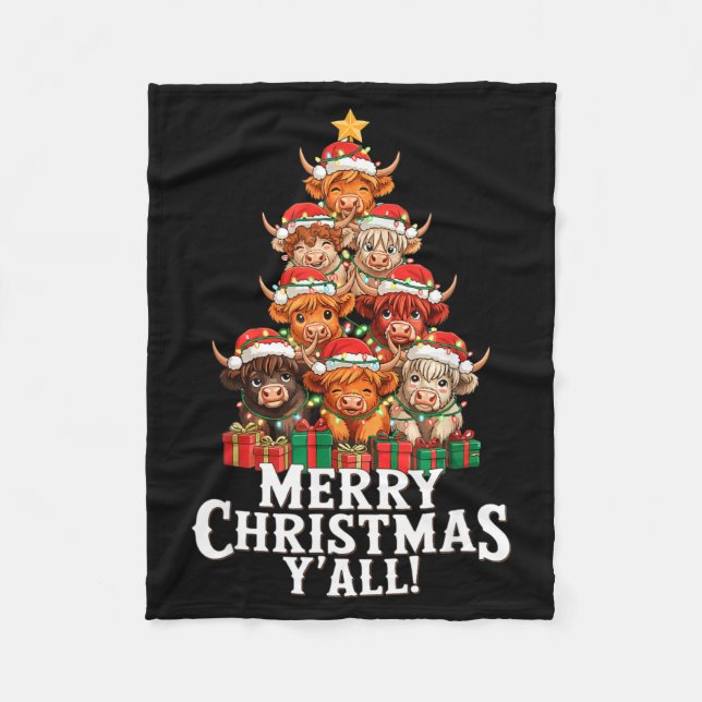 Couverture Polaire Scottish Highland Cow Christmas Tree Funny Cow Lov (Devant)
