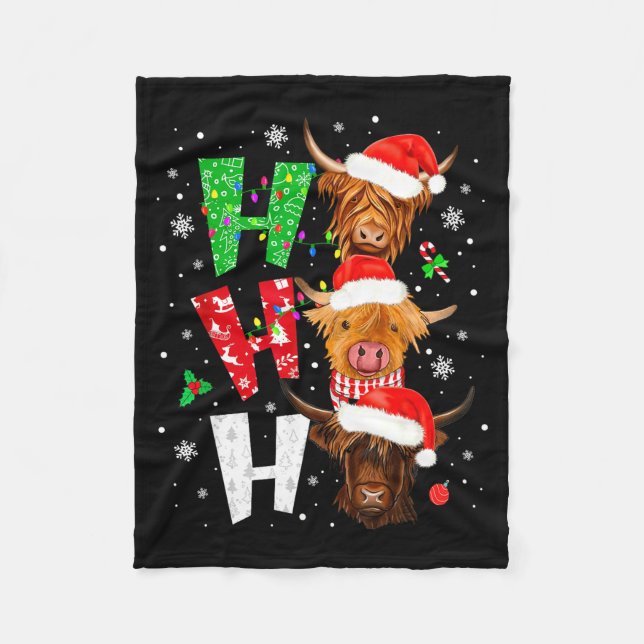Couverture Polaire Scottish Highland Cow Print Ho Ho Ho Christmas Paj (Devant)