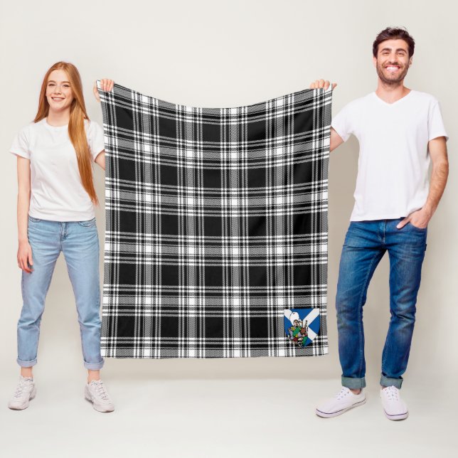 Couverture Polaire Scotts Menzies Noir & Blanc Moderne Tartan Plaid (En situation)