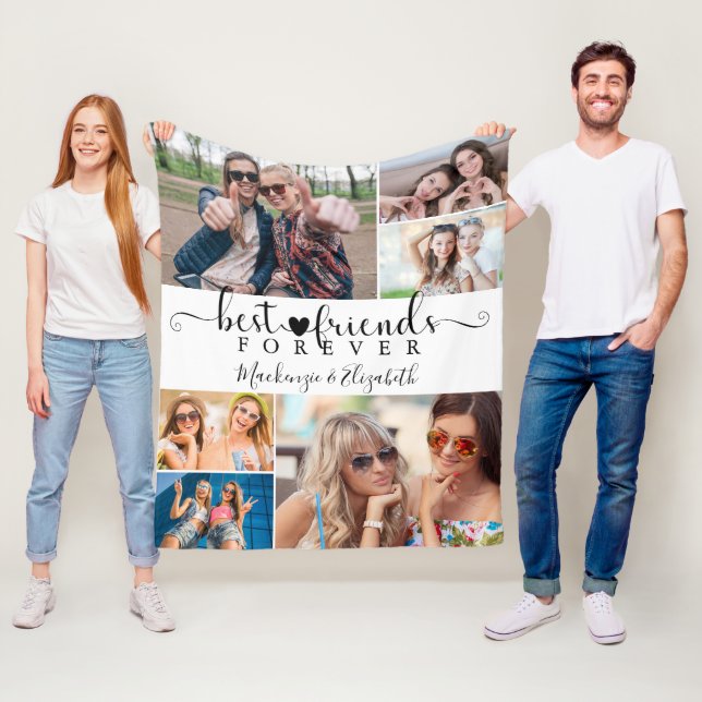 Couverture Polaire Script Best Friends Forever 6 Photo Collage Blanc (En situation)