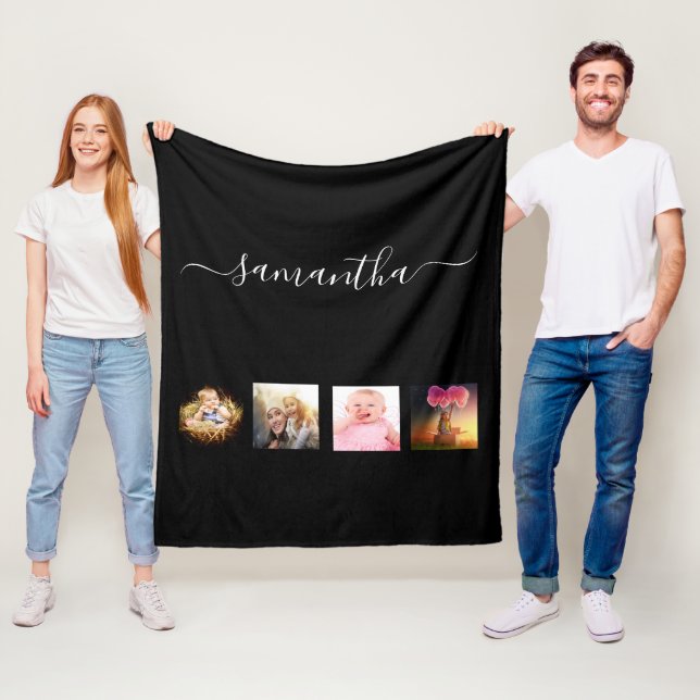 Couverture Polaire Script de collage de la famille de photos en noir (En situation)