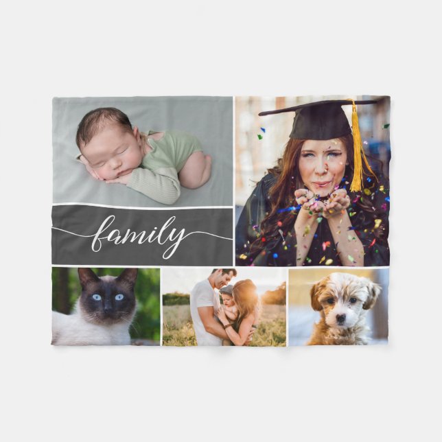 Couverture Polaire Script de famille Collage photo multiple (Devant (Horizontal))