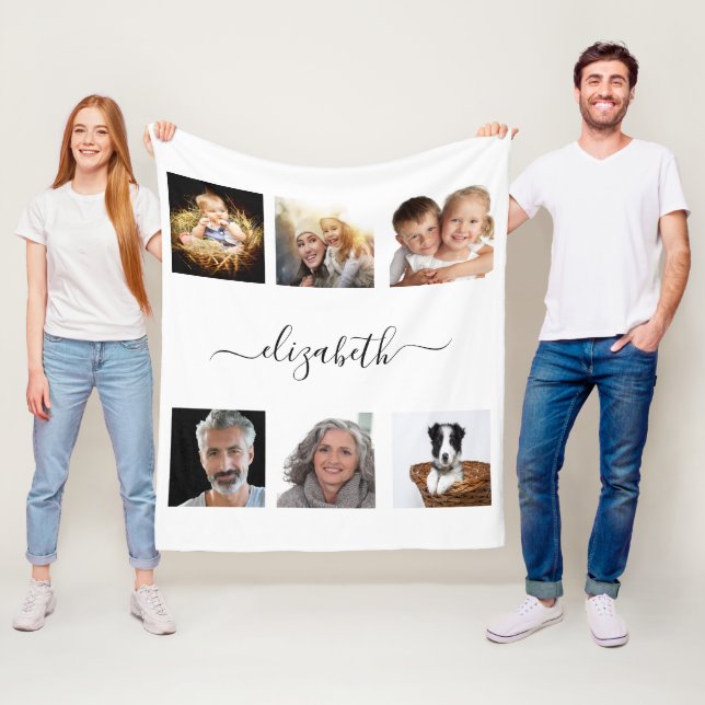 Couverture Polaire Script de nom de collage photo blanc (En situation)