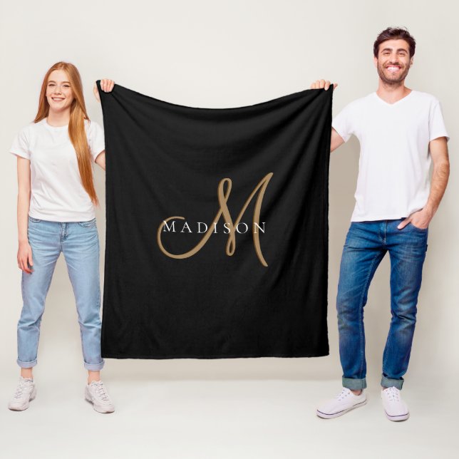 Couverture Polaire Script élégant de monogramme noir et or (En situation)