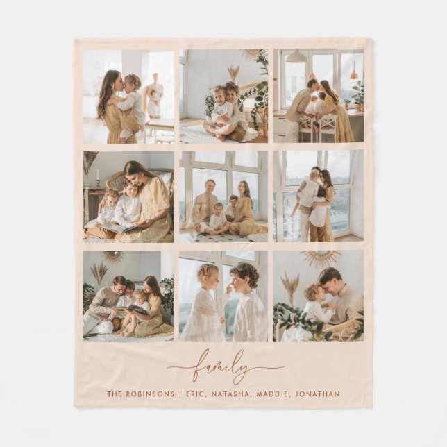 Couverture Polaire Script moderne 9 Photo Collage de noms de famille (Devant)