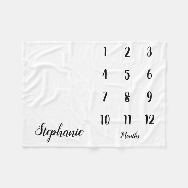 Couverture Polaire Script moderne Baby Milestone Baby Blanket (Devant (Horizontal))