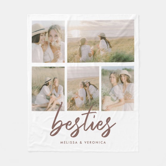 Couverture Polaire Script moderne 'Besties' Custom 5-Photo Collage pe (Devant)