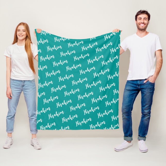 Couverture Polaire Script moderne Deep Turquoise Personnalisé Nom Rép (En situation)