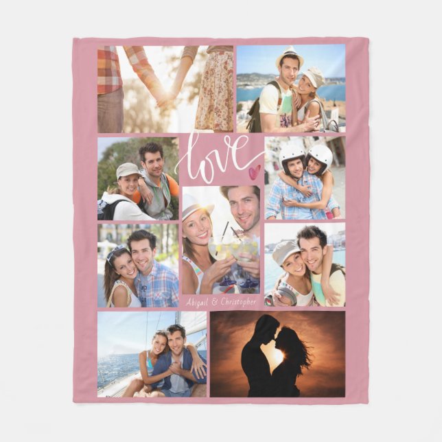 Couverture Polaire Script moderne LOVE Heart Photo Collage de noms de (Devant)