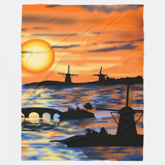 Couverture Polaire Sea Sunrise Fleece Blanche Pays-Bas Lanscape (Devant)