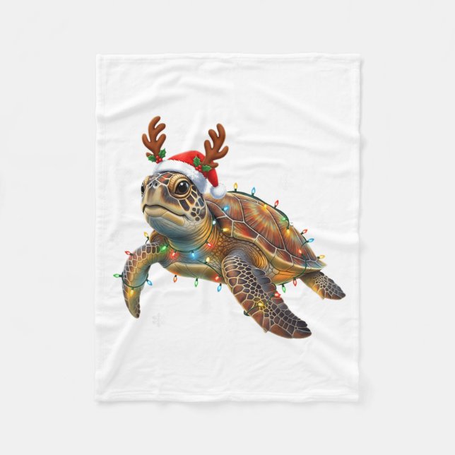 Couverture Polaire Sea Turtle Christmas Lights Funny Santa Hat Men Wo (Devant)