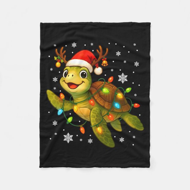 Couverture Polaire Sea Turtle Christmas Lights Funny Santa Hat Merry  (Devant)