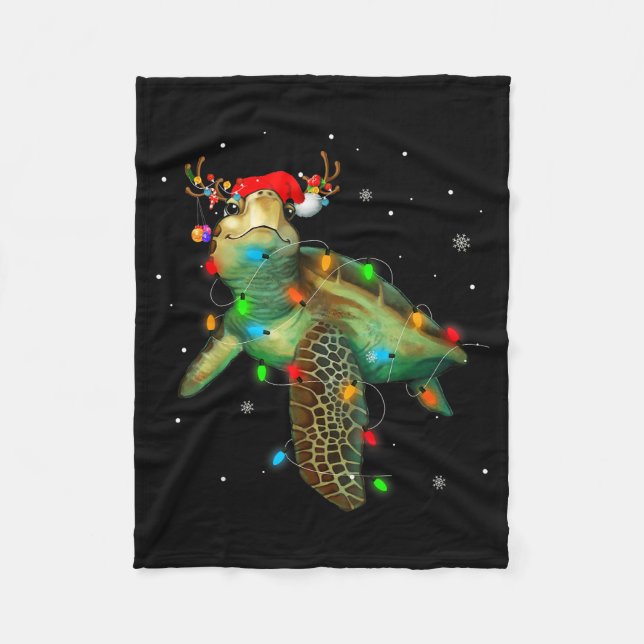 Couverture Polaire Sea Turtle Christmas Lights Funny Santa Hat Merry  (Devant)