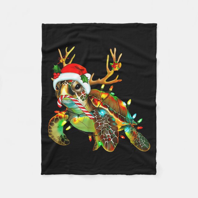 Couverture Polaire Sea Turtle Christmas Lights Santa Hat Merry Christ (Devant)