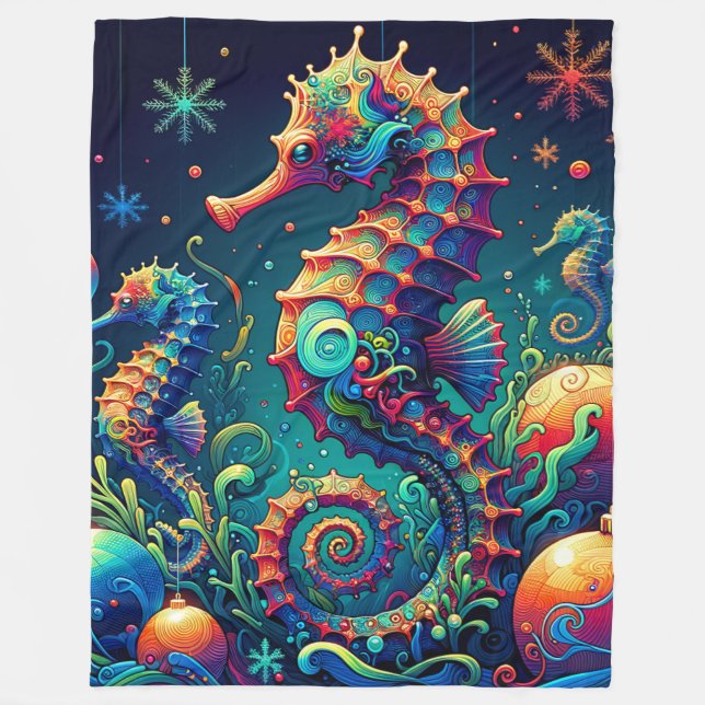 Couverture Polaire "Seahorse Christmas Wonderland" (Devant)