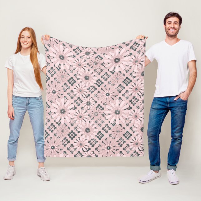 Couverture Polaire Seamless abstract moderne checkered plaid floral p (En situation)