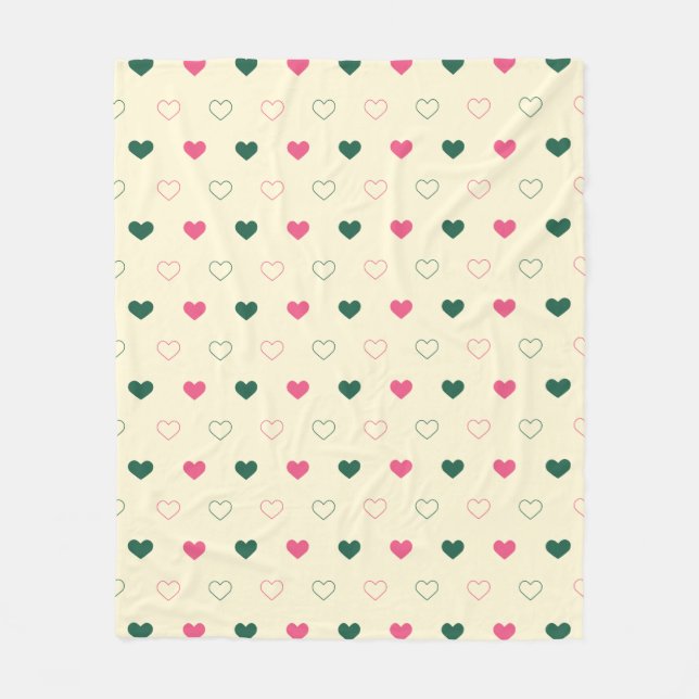 Couverture Polaire Seamless Pattern - Pink & Green Hearts on Cream (Devant)