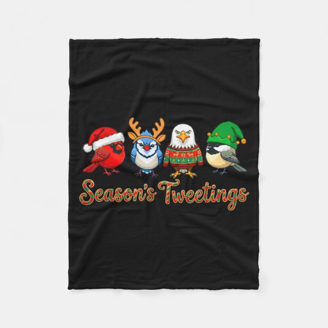 Couverture Polaire Season's Tweetings Funny Christmas Birdwatcher Squ (Devant)