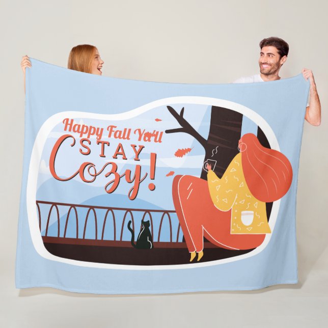 Couverture Polaire Séjour Cosy Hygge Automne FolkArt Deco AJOUTER NOM (En situation)