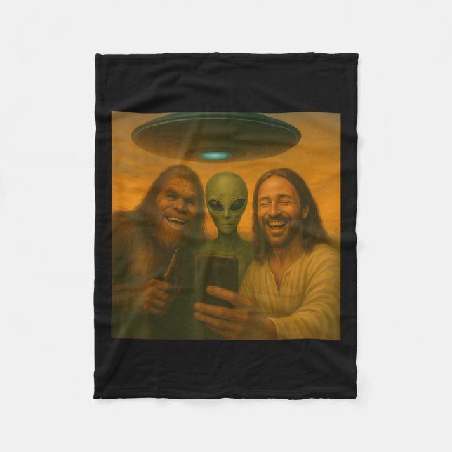 Couverture Polaire Selfie Bigfoot Jésus Alien - Cryptid Funny Sasquas (Devant)