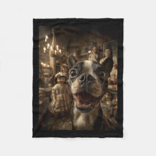 Couverture Polaire Selfie de Boston Terrier féminin avec des poupées