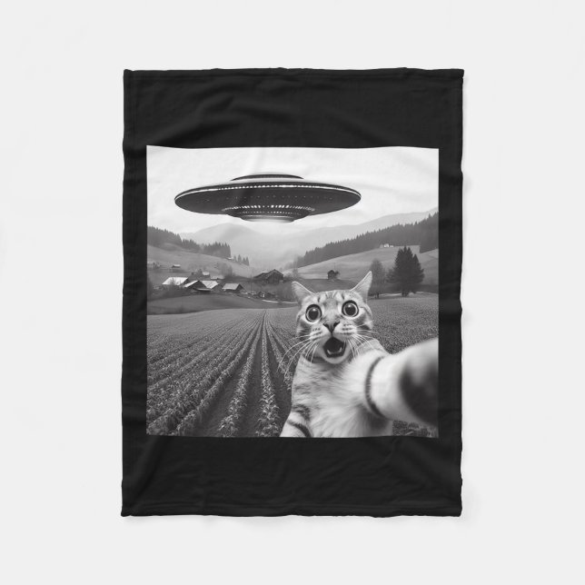 Couverture Polaire Selfie De Chat Avec Alien Ufo Drôle Cadeaux De Cha (Devant)