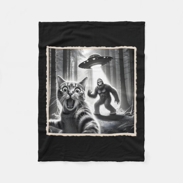 Couverture Polaire Selfie De Chat Avec Bigfoot Et Ufo Funny Sasquatch (Devant)