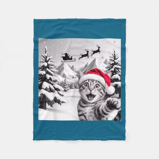 Couverture Polaire Selfie de chat avec le Père Noël  (Devant)