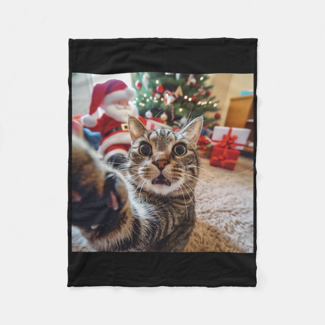 Couverture Polaire Selfie De Chat Drôle Avec Noël Père Noël (Devant)