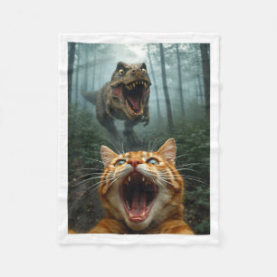 Couverture Polaire Selfie de chat orange avec T-Rex dinosaure drôle h