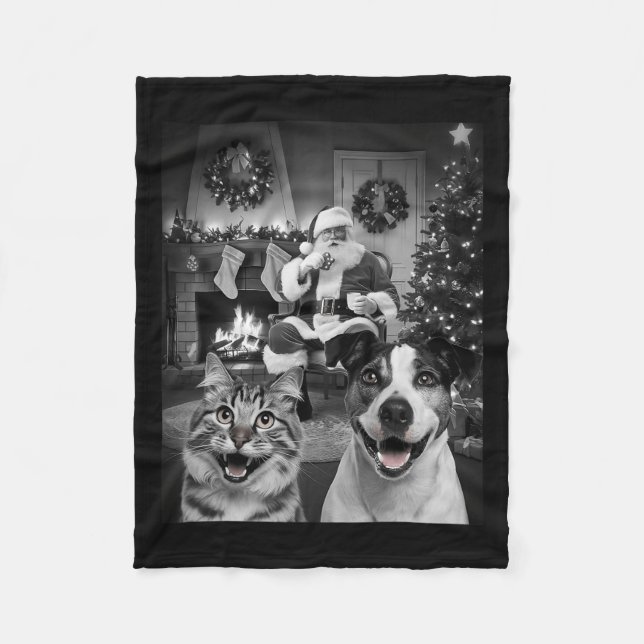 Couverture Polaire Selfie De Chien De Chat De Noël Drôle Avec Santa C (Devant)