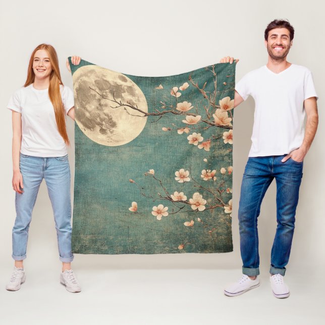 Couverture Polaire Sérénité de la fleur de cerisier sur la Lune (En situation)