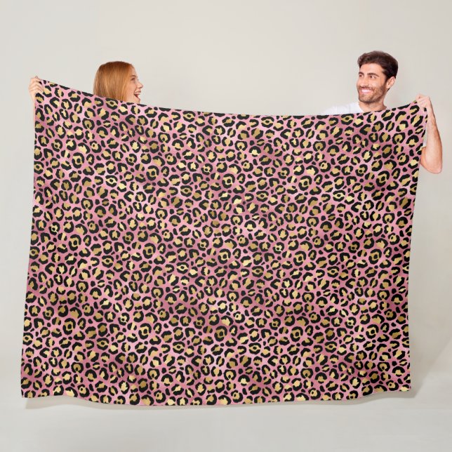 Couverture Polaire Série motif léopard rose et or Design 15 (En situation)