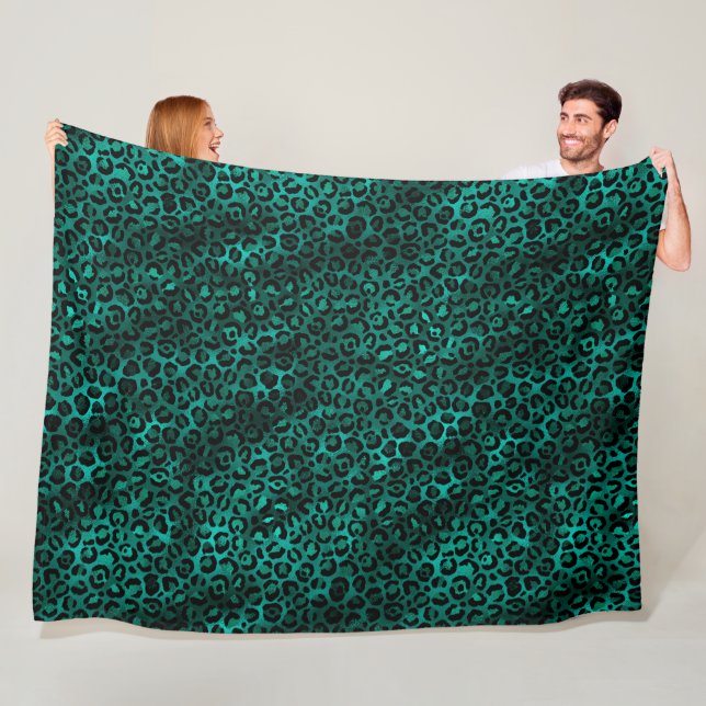 Couverture Polaire Série Teal et Or Design Léopard 5  (En situation)