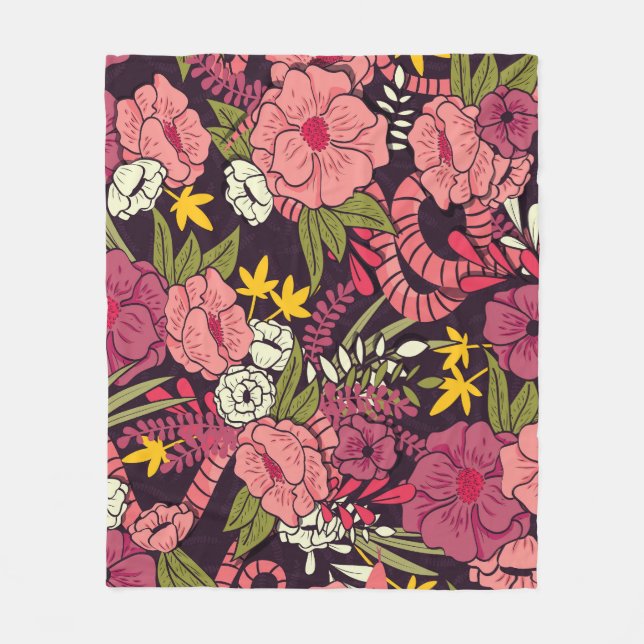 Couverture Polaire Serpents de la jungle, fleurs tropicales, motif vi (Devant)