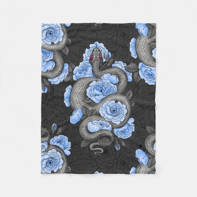 Couverture Polaire Serpents et roses bleus (Devant)
