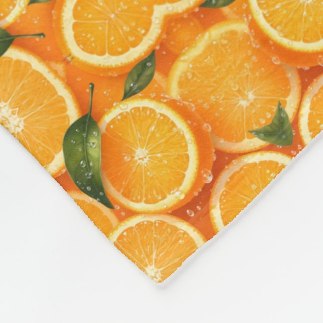 Couverture Polaire Serviette Fraîches Oranges et Feuilles (Coin)