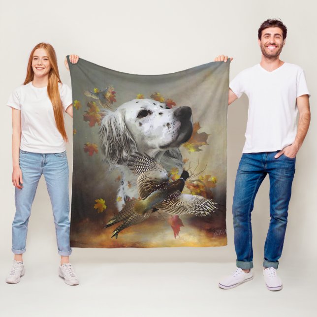 Couverture Polaire Setter anglais avec faisans, art  (En situation)