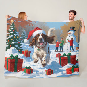 Couverture Polaire Setter Anglais Courant dans la Neige avec un Chape