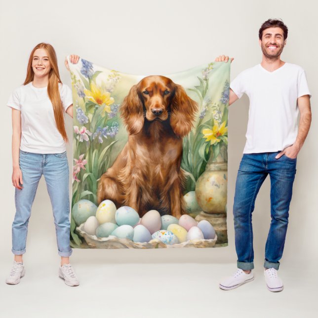 Couverture Polaire Setter Rouge Irlandais avec Œufs de Pâques (En situation)