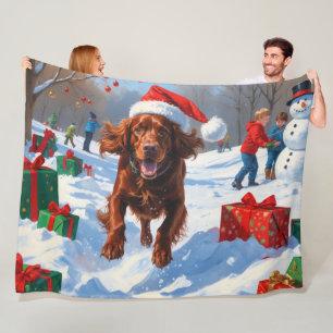 Couverture Polaire Setter Rouge Irlandais Courant dans la Neige avec