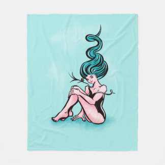 Couverture Polaire Sexy Pin-up fille avec cheveux bleus
