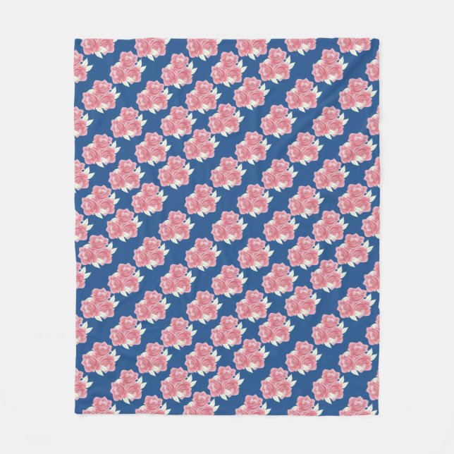Couverture Polaire Shabby Chic Rose Roses & Navy (Devant)