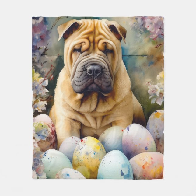 Couverture Polaire Shar Pei Chien avec Oeufs de Pâques Vacances (Devant)