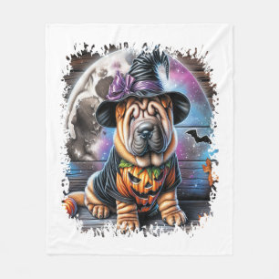 Couverture Polaire Shar Pei Chien Carré d'Halloween