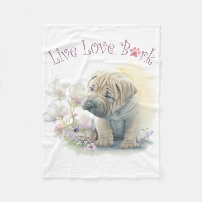 Couverture Polaire Shar pei Chien Maman Floral (Devant)