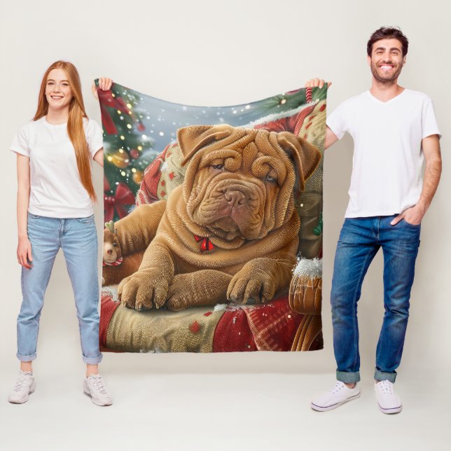 Couverture Polaire Shar Pei Chien Noël Festif (En situation)