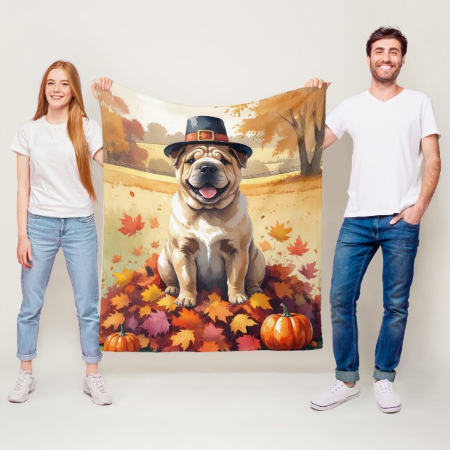 Couverture Polaire Shar Pei Dans l'Art de la Fête des Feuilles d'Auto (En situation)